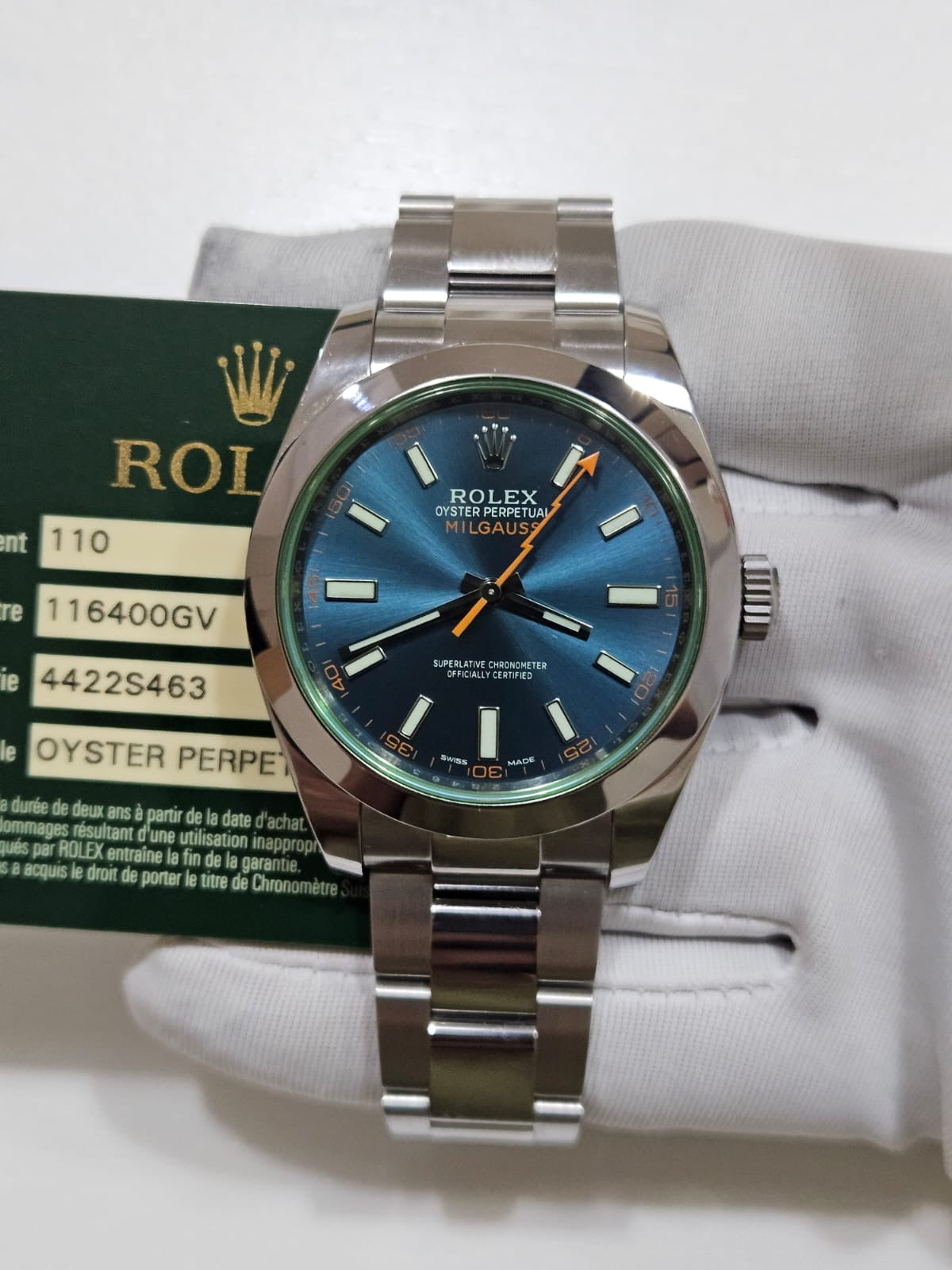 [Watch & Card] Rolex Stainless steel Milgauss Blue Green Crystal 40mm