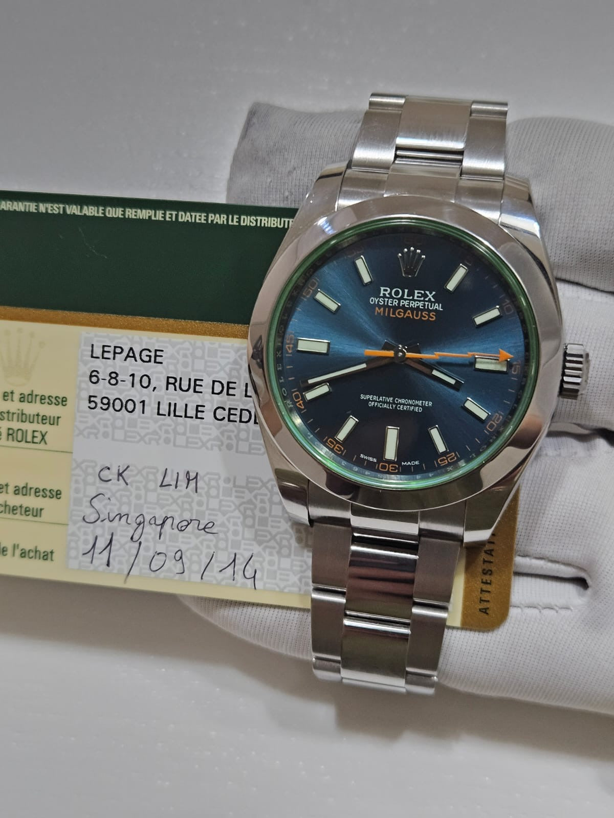 [Watch & Card] Rolex Stainless steel Milgauss Blue Green Crystal 40mm